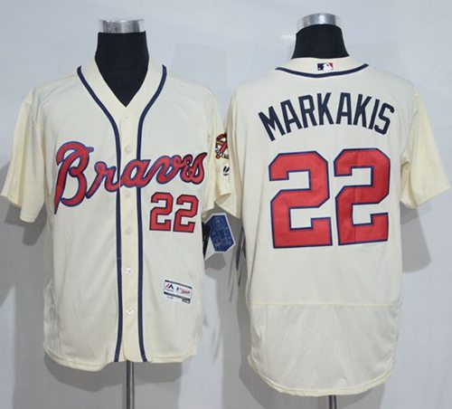 Braves #22 Nick Markakis Cream Flexbase Authentic Collection Stitched MLB Jersey